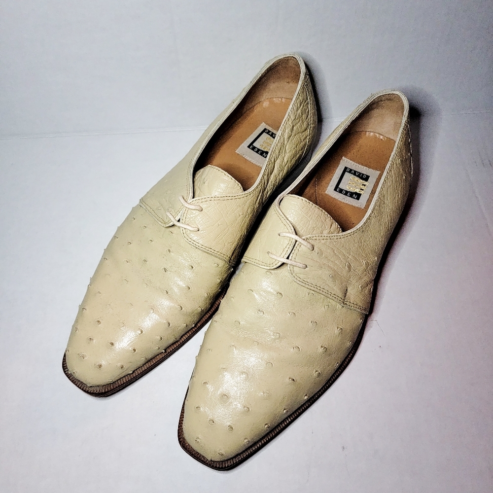 Cream Men's Ostrich David Eden Dress Shoes